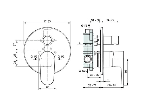 Смесител вграден за вана/душ Ideal Standard Cerafine O